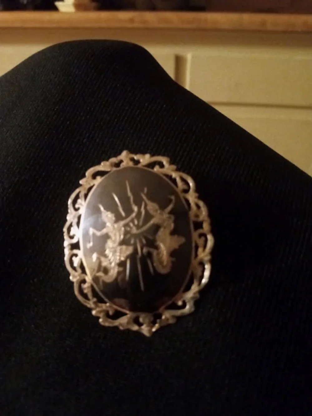 Vintage Siam Niello Sterling Brooch God & Goddess Lapel Pin silver sterling